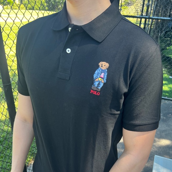 POLO BEAR RALPH LAUREN MEN TENNIS GOLF RUGBY SHIRT BLACK RED TEDDY CHRISTMAS NEW - Picture 3 of 16